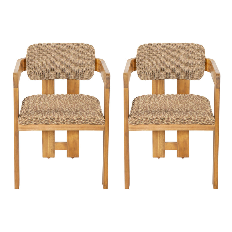 Outdoor Acacia Wood Dining Chair Set of 2, photo 4 of 10