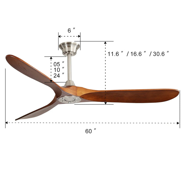 60 Inch Indoor Modern Ceiling Fan With 3 Solid Wood Blades by HouseOfZazla