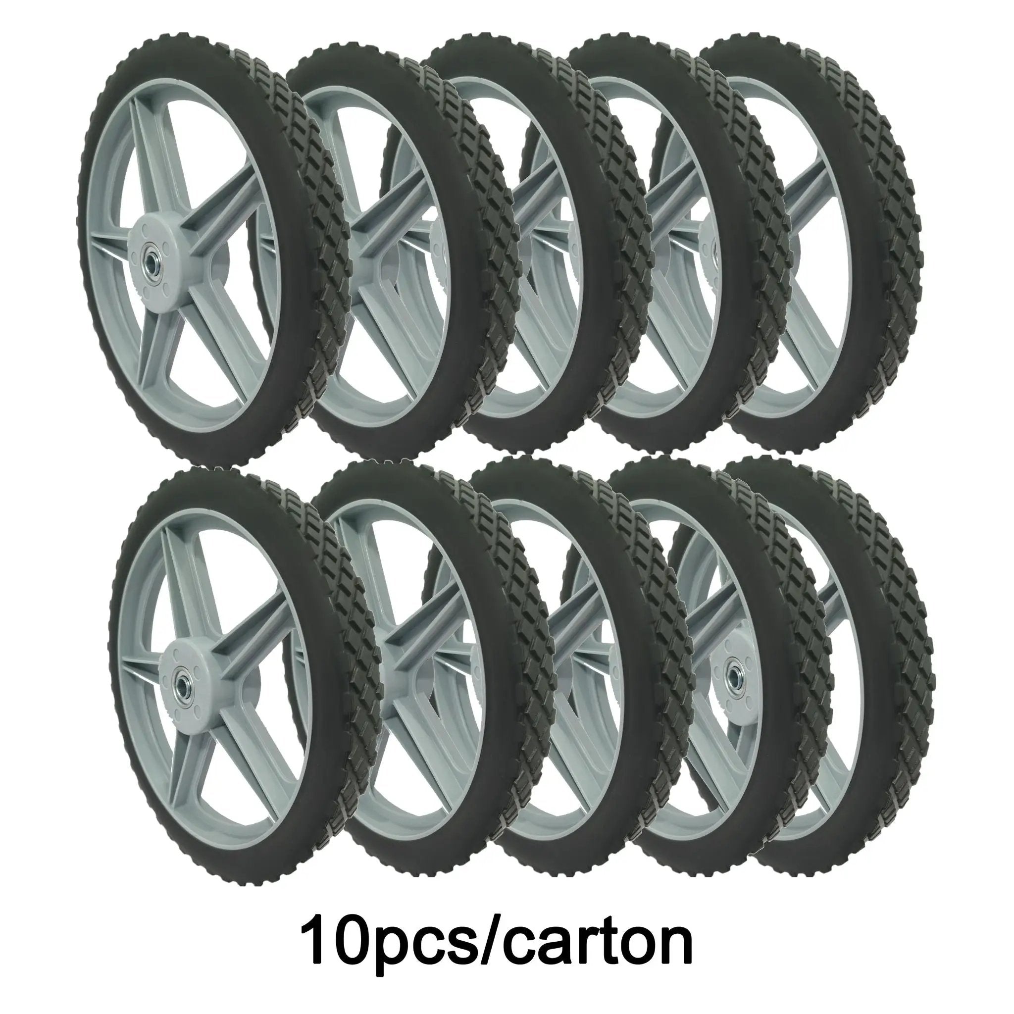 Universal 12" Spoked Plastic Wheel And Tire For Lawn Mowers & Trolley Carts, 10 Pack - Black by HouseOfZazla