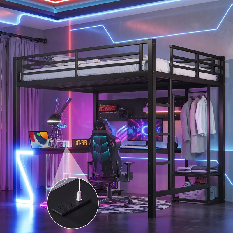 Queen Loft Bed with L-shaped Desk and USB Ports by HouseOfZazla
