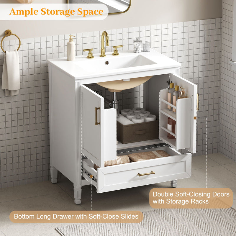 Elegant Fluted Bathroom Vanity With Sink, Soft Close Doors & Drawer by HouseOfZazla
