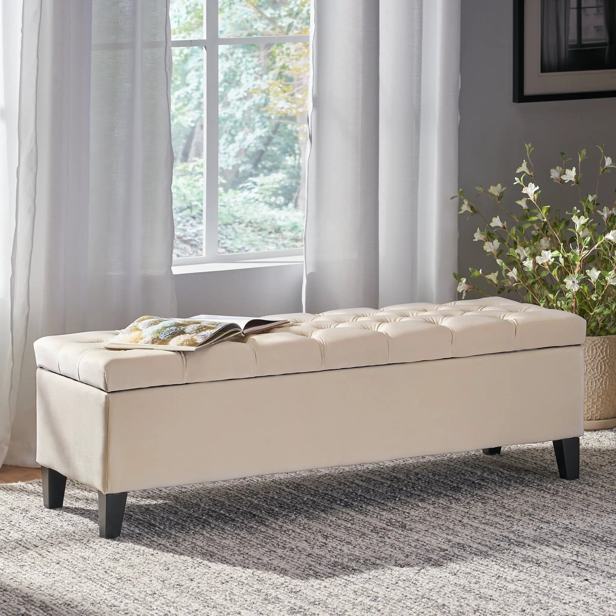 Button Tufted and Diamond Stitched Storage Ottoman by HouseOfZazla