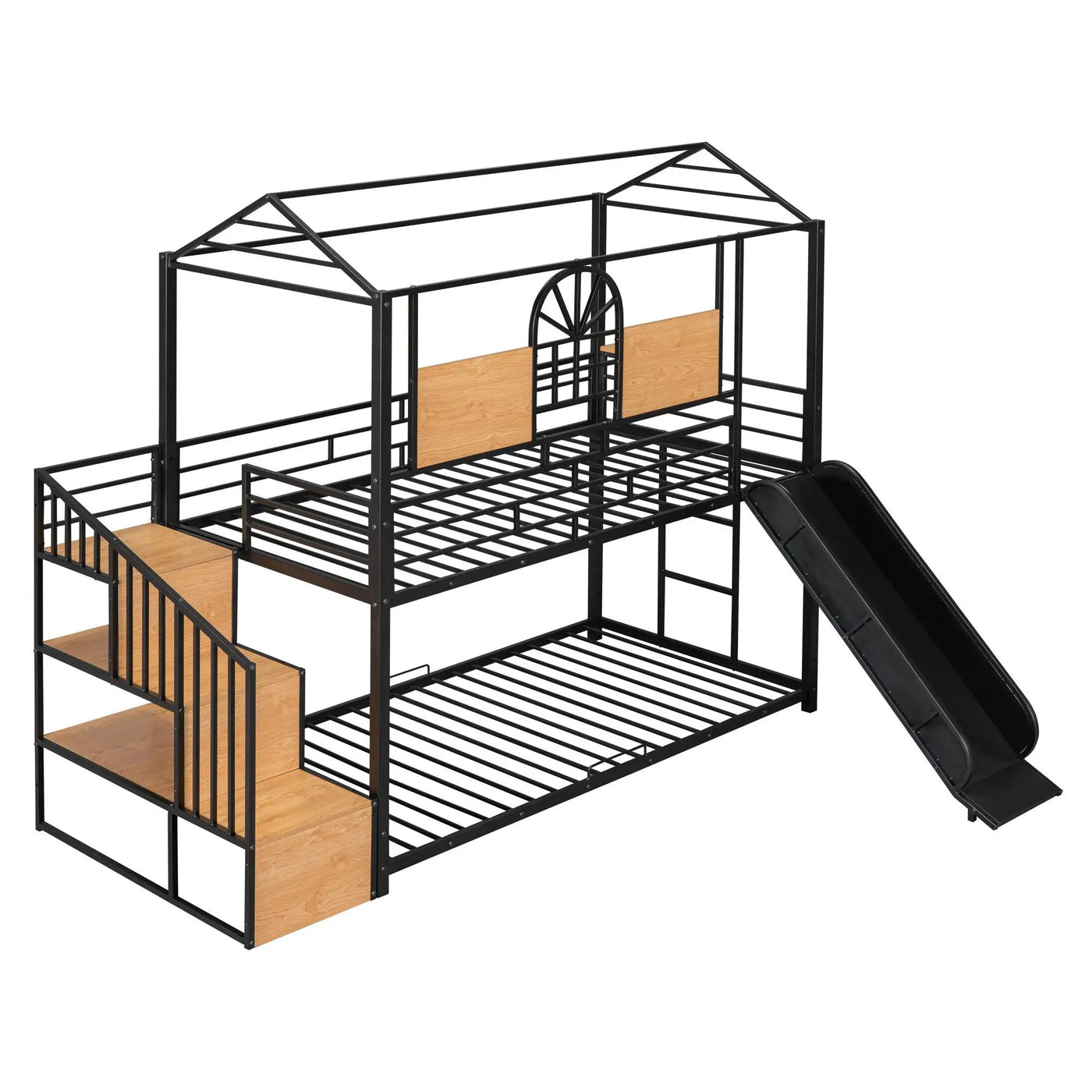 Metal Bunk Bed, Metal Housebed With Slide And Storage Stair by HouseOfZazla