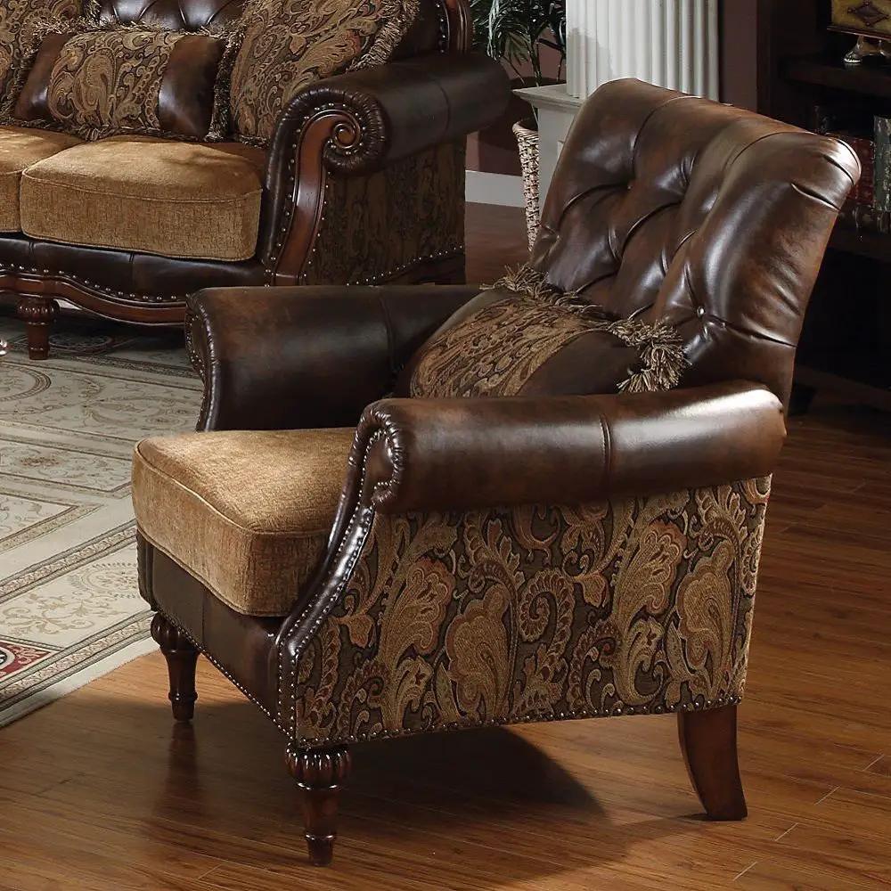 Dreena - Chair With Pillow - Two Tone Brown Synthetic Leather & Chenille Cherry by Unique Piece Furniture