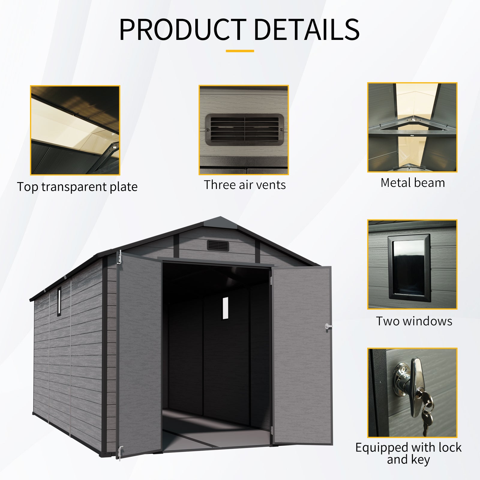 8x14 FT Plastic Outdoor Storage Shed - Lockable Resin Tool Shed with 2 Window & 3 Air vents by HouseOfZazla