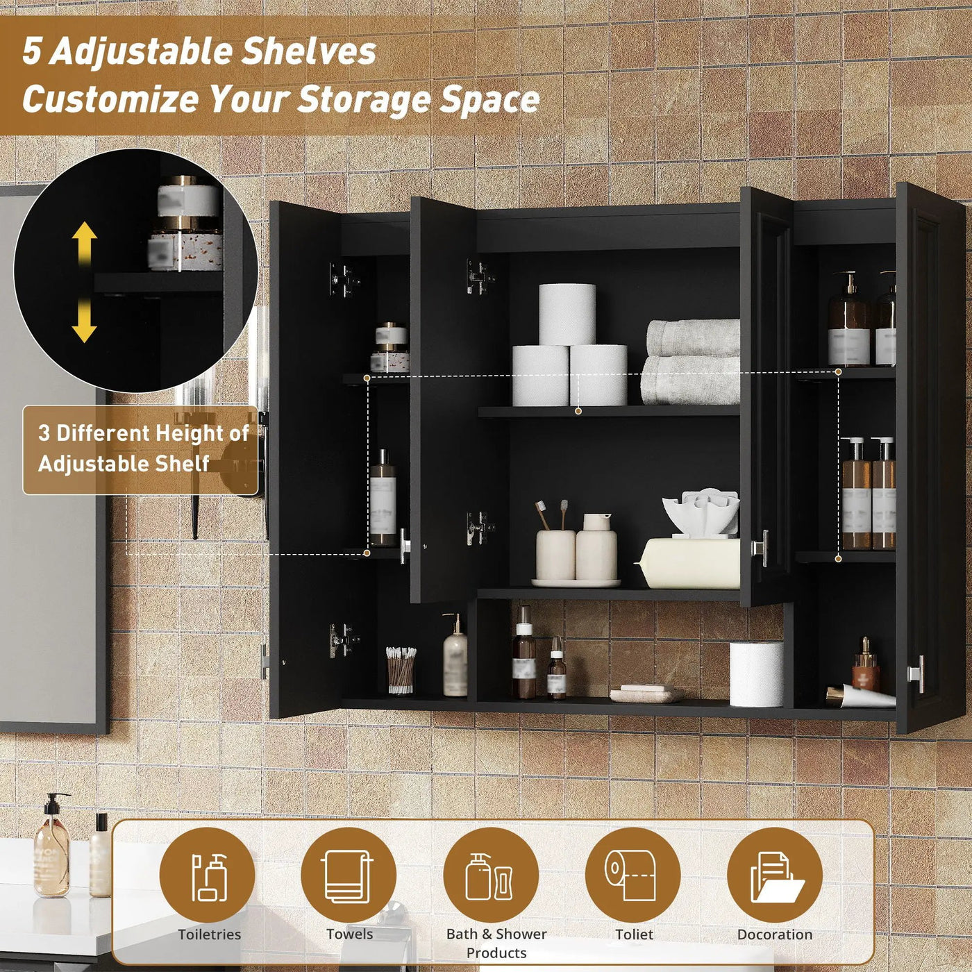 Wall Mounted Bathroom Cabinet With 5 Adjustable Shelves by HouseOfZazla