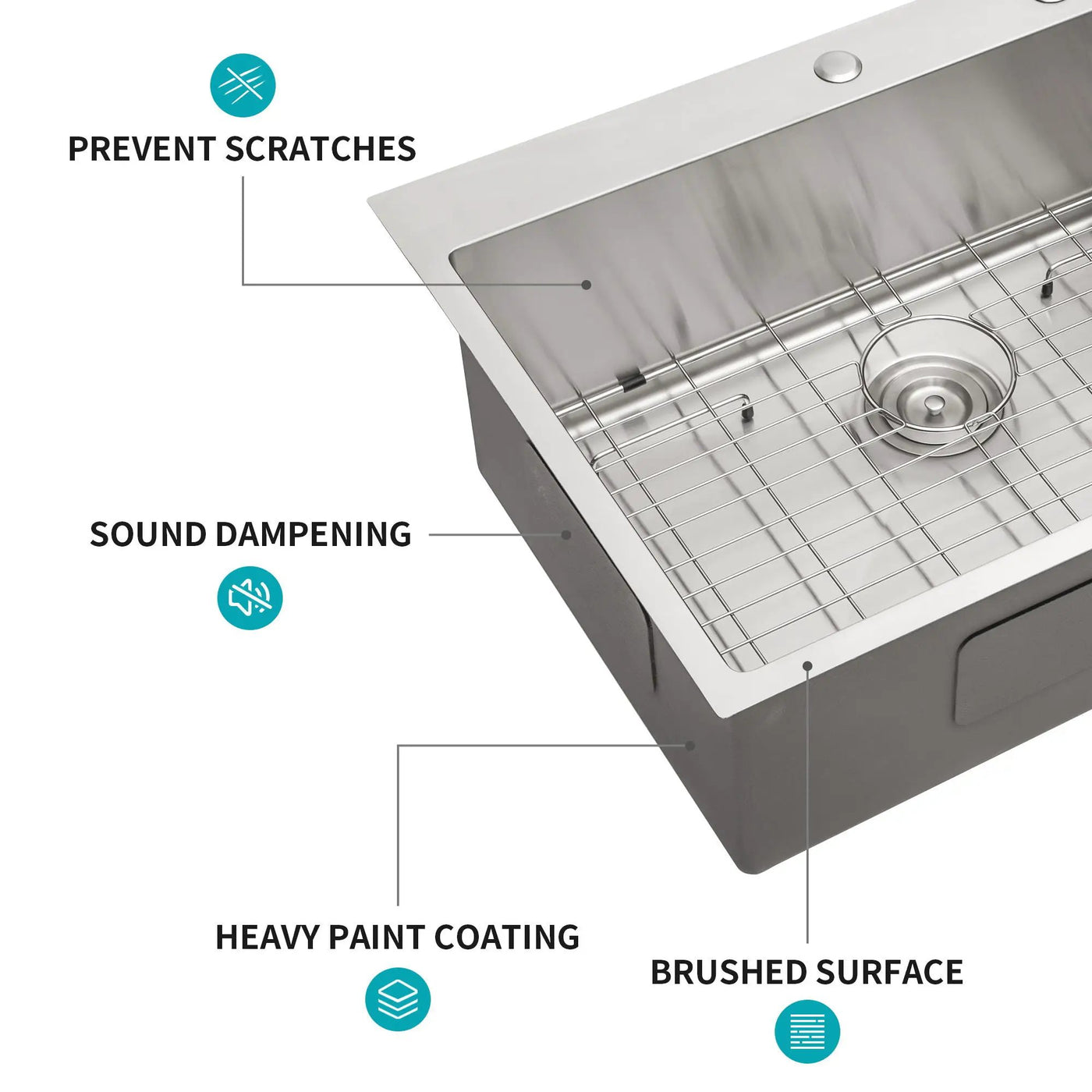 Drop In Kitchen Sink, 16 Gauge Stainless Steel, Single Bowl, Topmount Basin by HouseOfZazla