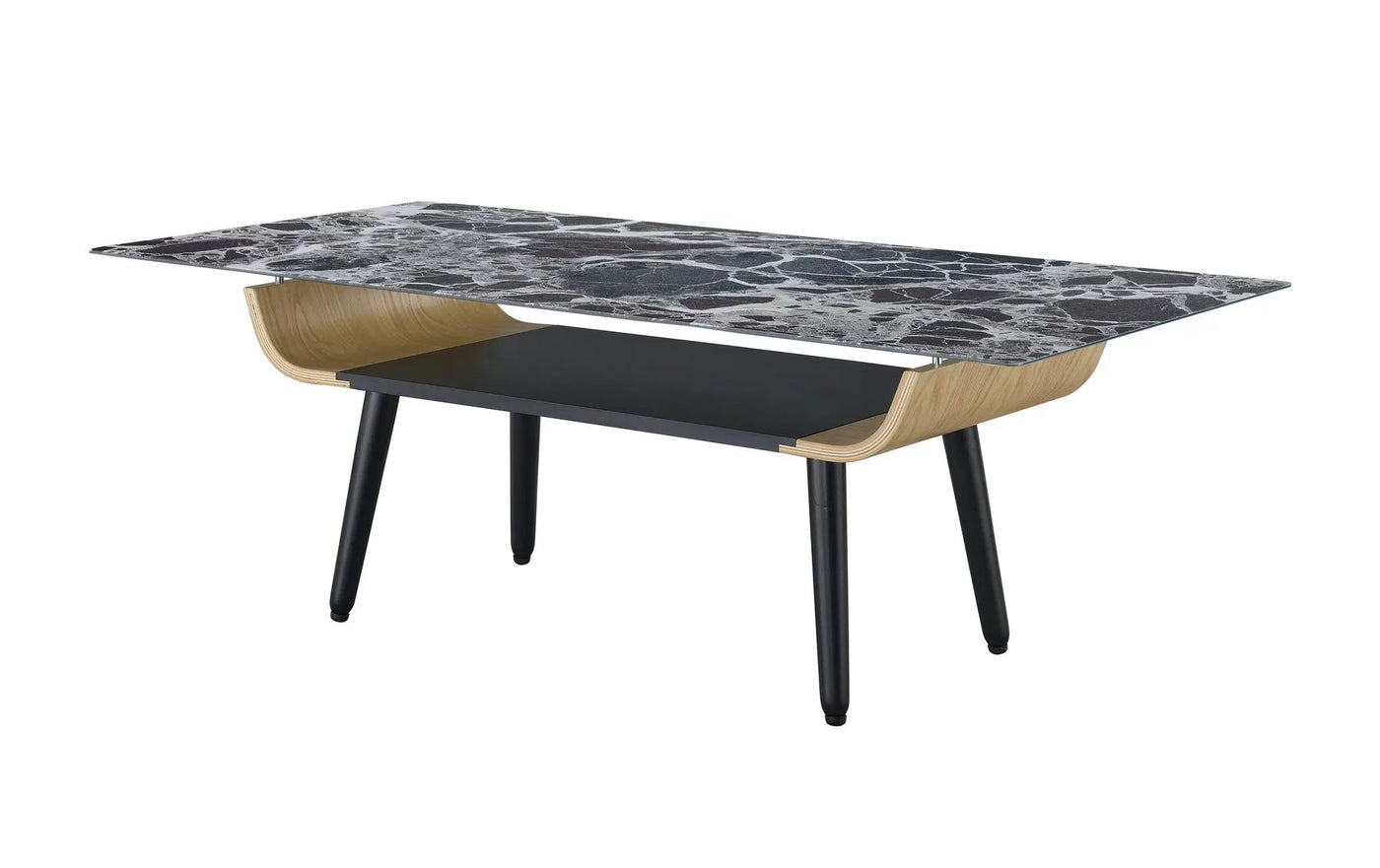 Landon - Coffee Table With Glass Marble Texture Top And Bent Wood Design by HouseOfZazla