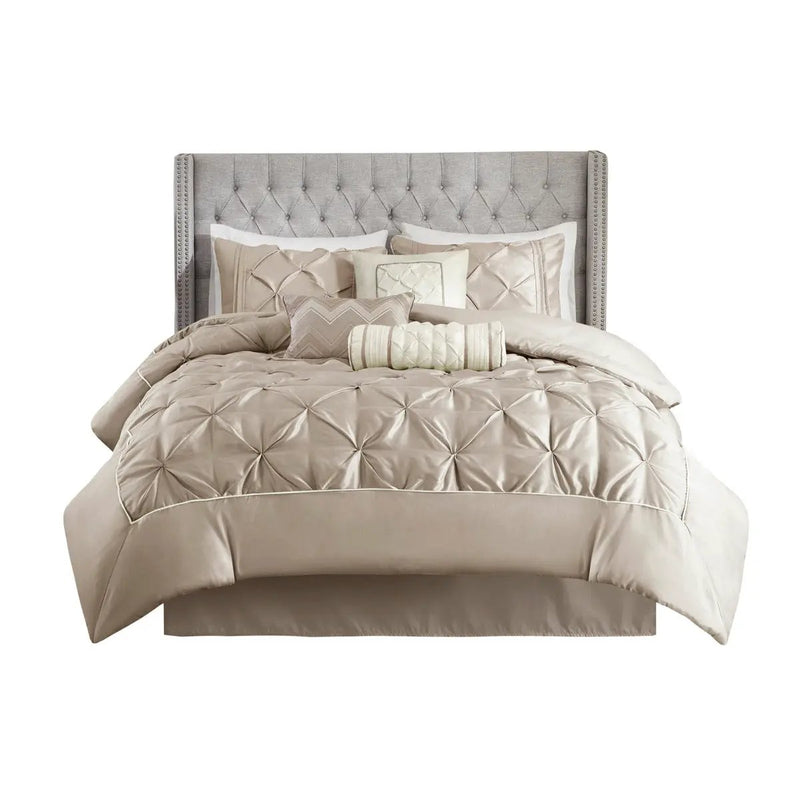 7 Piece Tufted Comforter Set Taupe King by HouseOfZazla