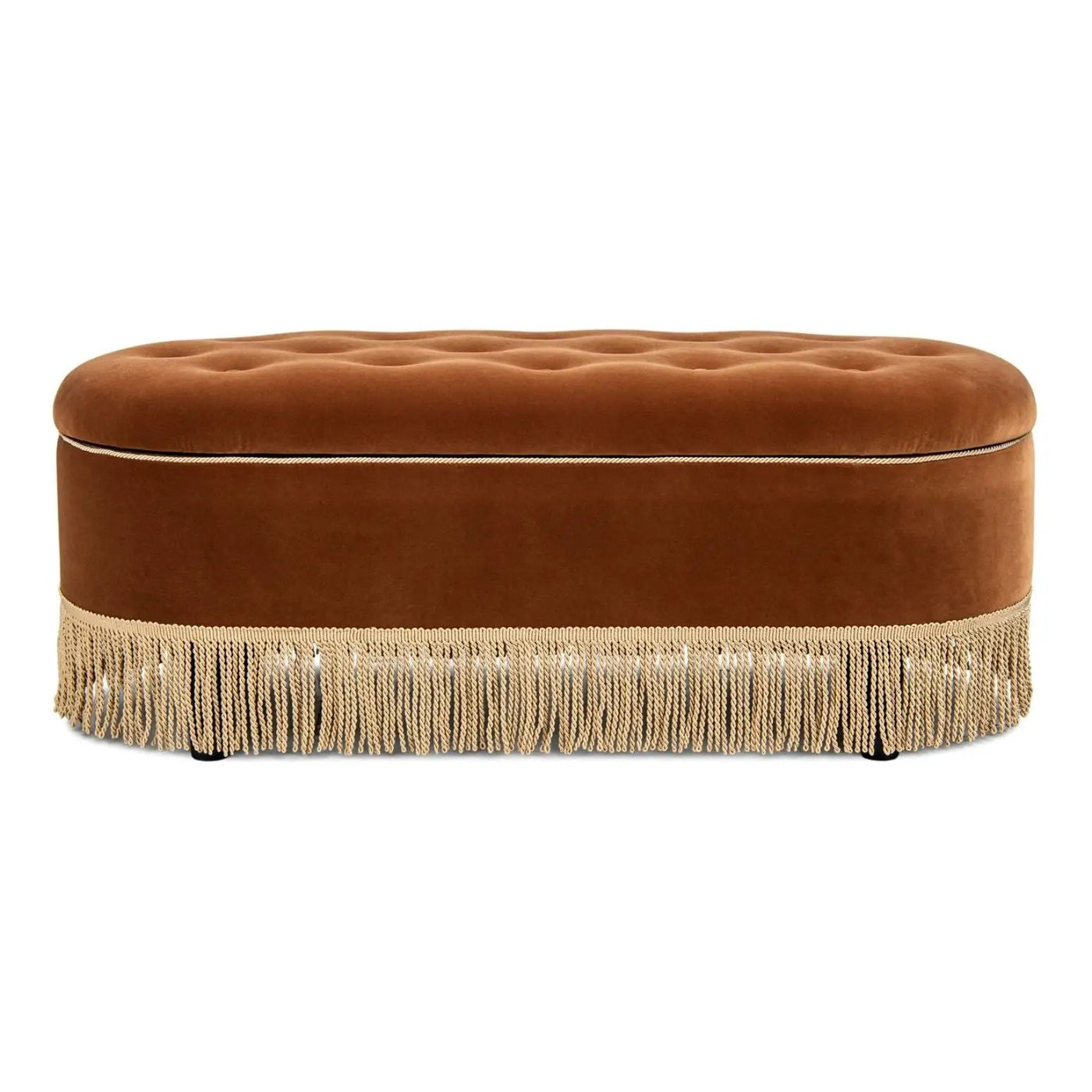 Melinda - Oval Tufted Bullion Fringe Storage Bench by HouseOfZazla