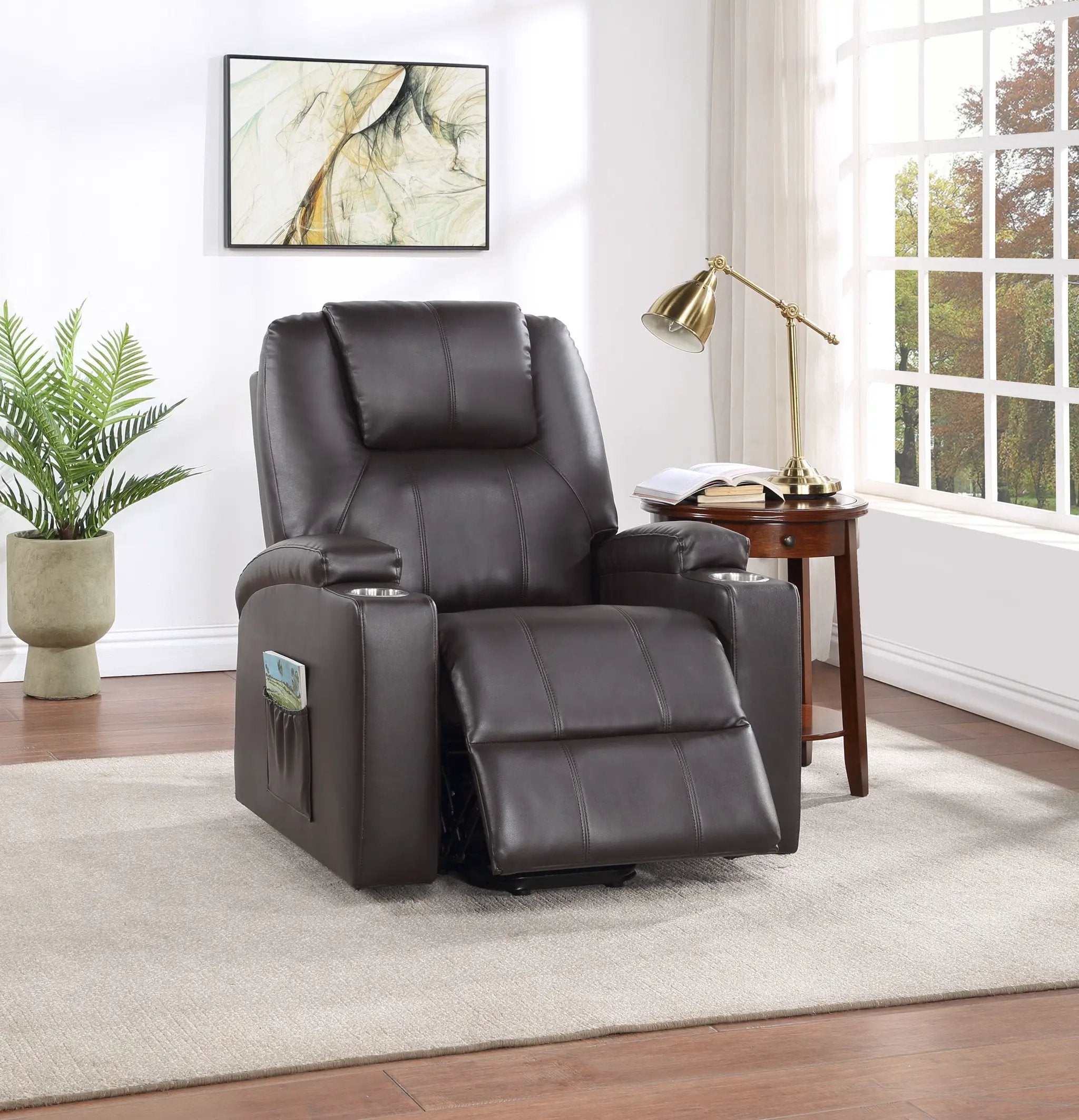 Brown Leather Recliner Aire w/Power Lift & Massage by HouseOfZazla