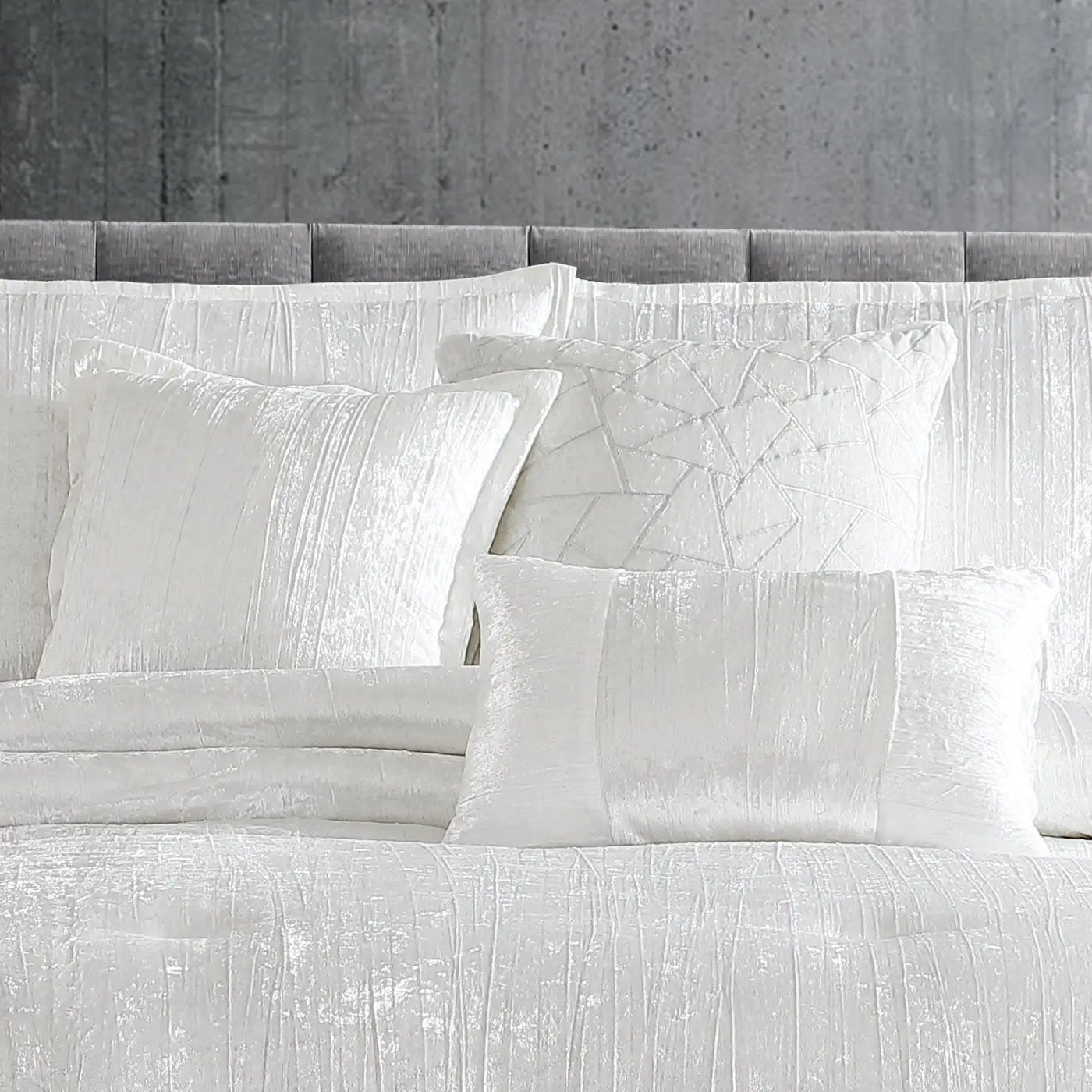 Turin 7 Piece White Crinkle Velvet Queen Comforter Ensemble by HouseOfZazla