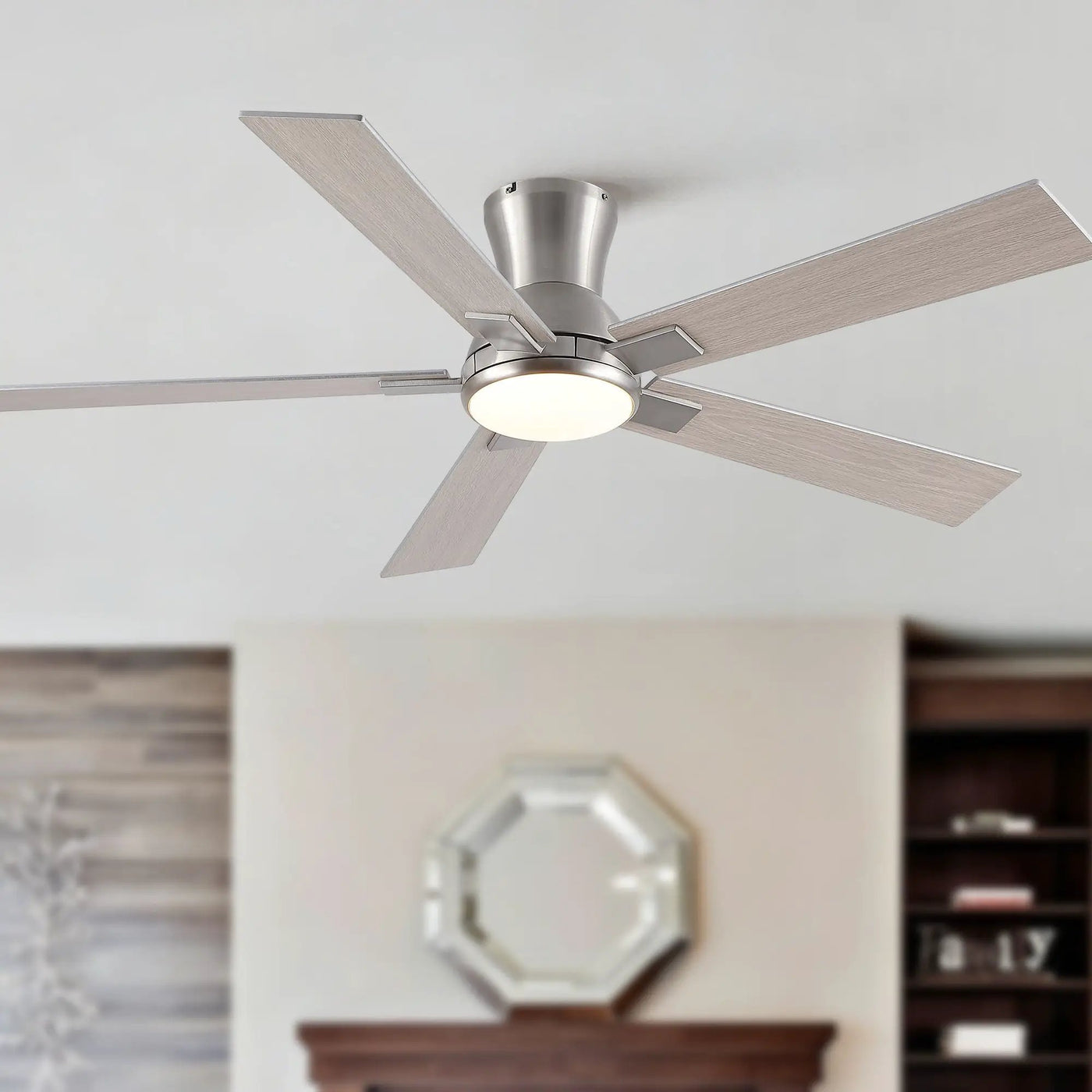 Low Profile Flush Mount Intergrated LED Ceiling Fan With Light And Reversible Quiet Motor by HouseOfZazla