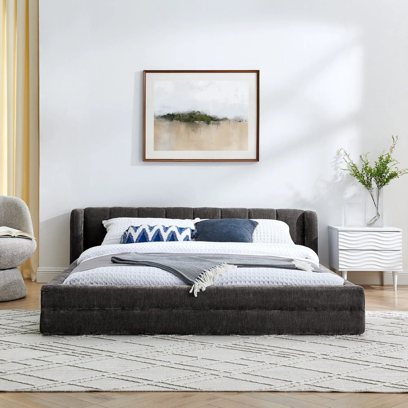 Modern Upholstered Bed Frame With Thick Fabric And Headboard by Unique Piece Furniture