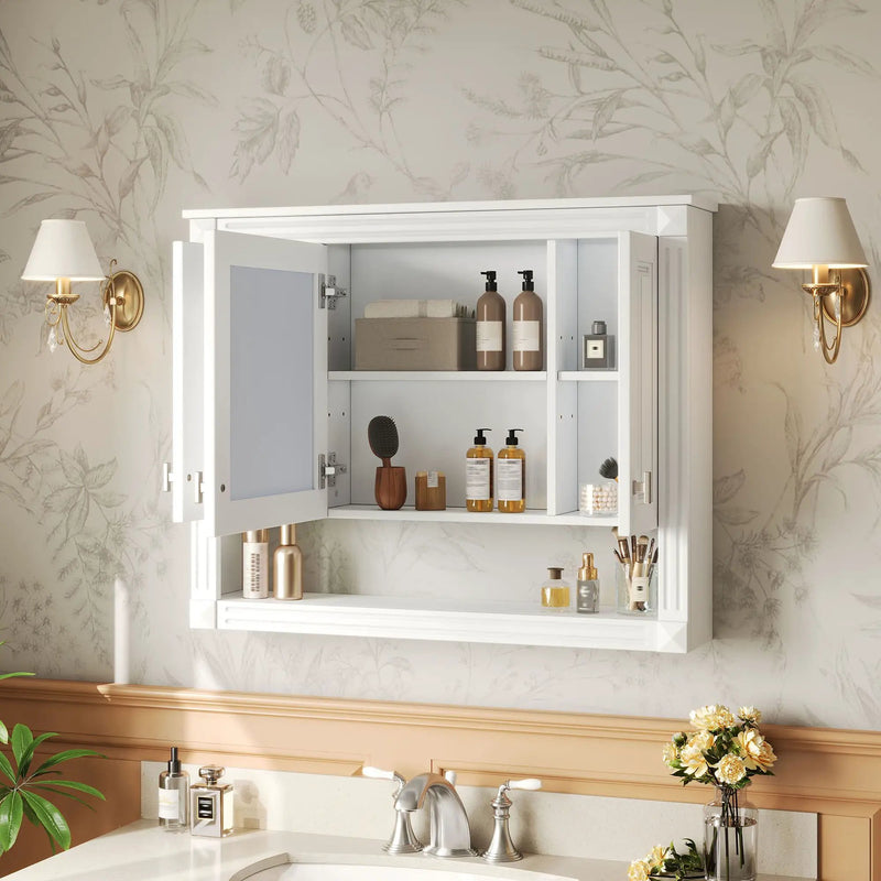 Wall-Mounted Bathroom Cabinet With Mirror And Open Shelf - White by Unique Piece Furniture
