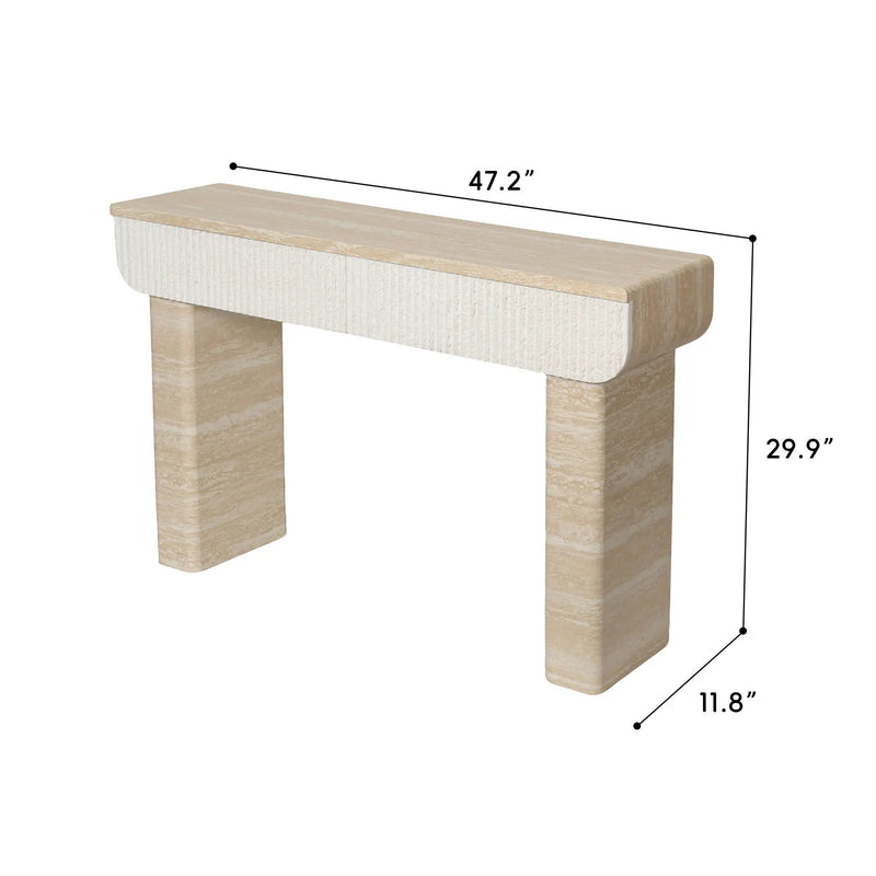 Entryway Table With 2 Hidden Handle Drawers For Entrance - Beige / Yellow by HouseOfZazla