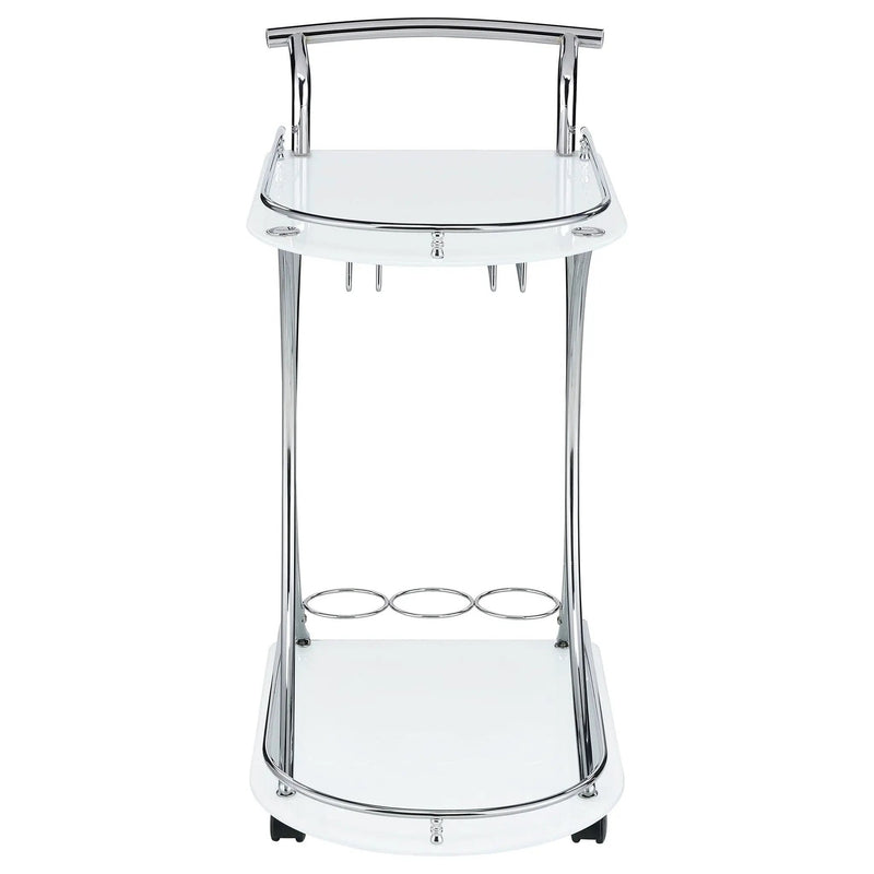 Elfman 2-tier Glass Shelf Metal Bar Cart White and Chrome by Unique Piece Furniture