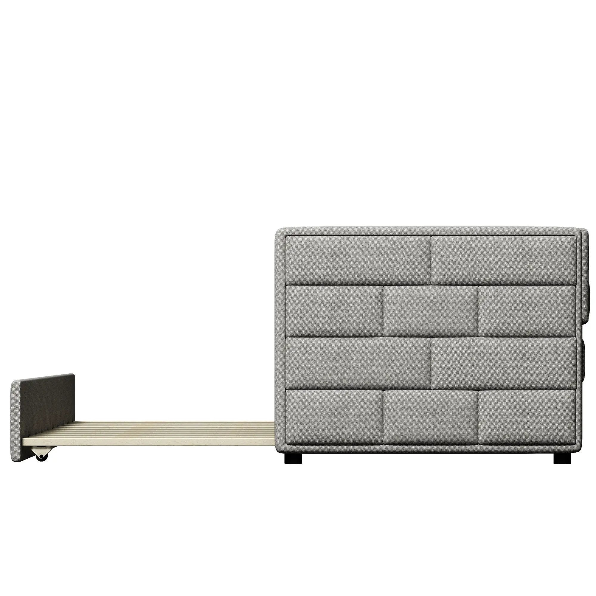 Upholstered Twin Size Daybed With Trundle, Padded Back And Sides - Gray by HouseOfZazla