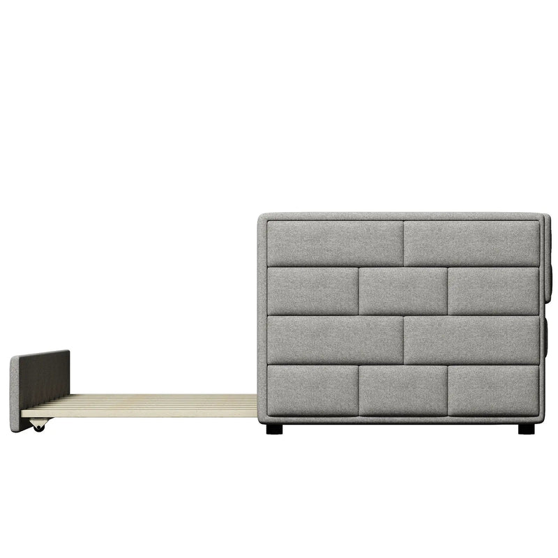Upholstered Twin Size Daybed With Trundle, Padded Back And Sides - Gray by HouseOfZazla