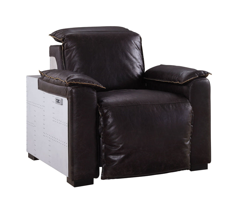 Misezon Top Grain Leather Power Motion Recliner - Dark Brown, photo 3 of 4