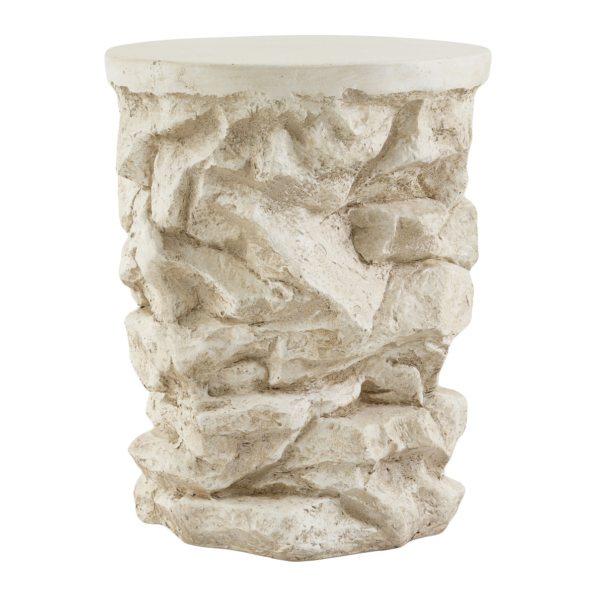 Beige Round Faux Stacked Stone MGO Side Table, photo 8 of 10
