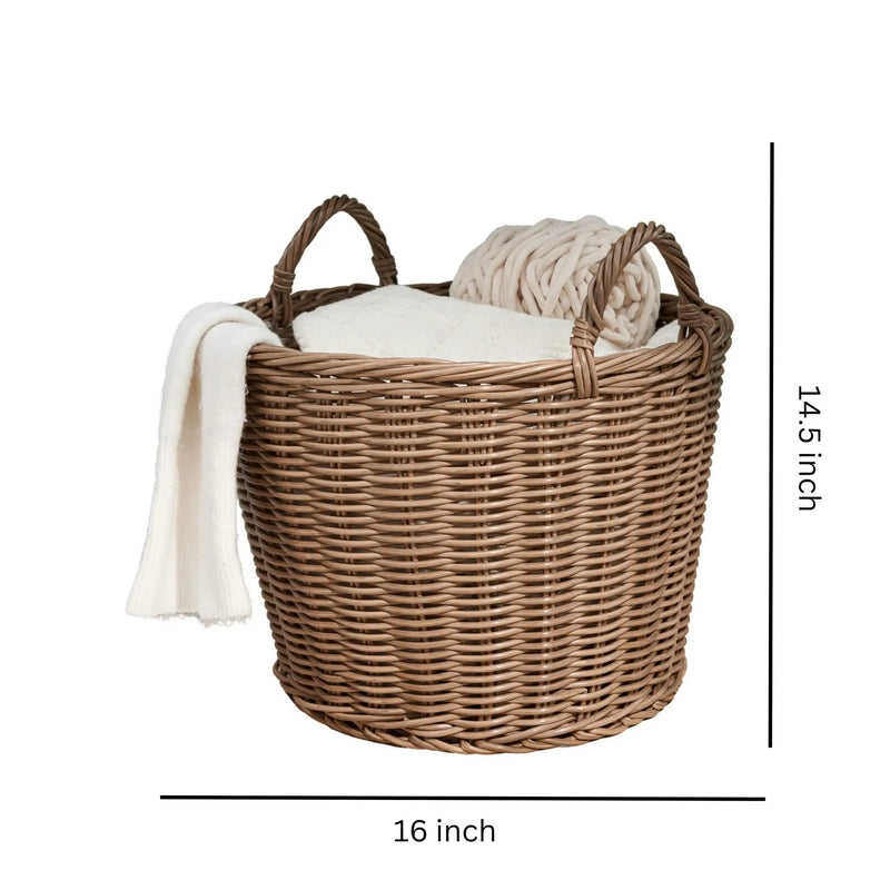 Round Cone Woven Resin Wicker Basket With Handles For Versatile Storage - Walnut Brown by Unique Piece Furniture