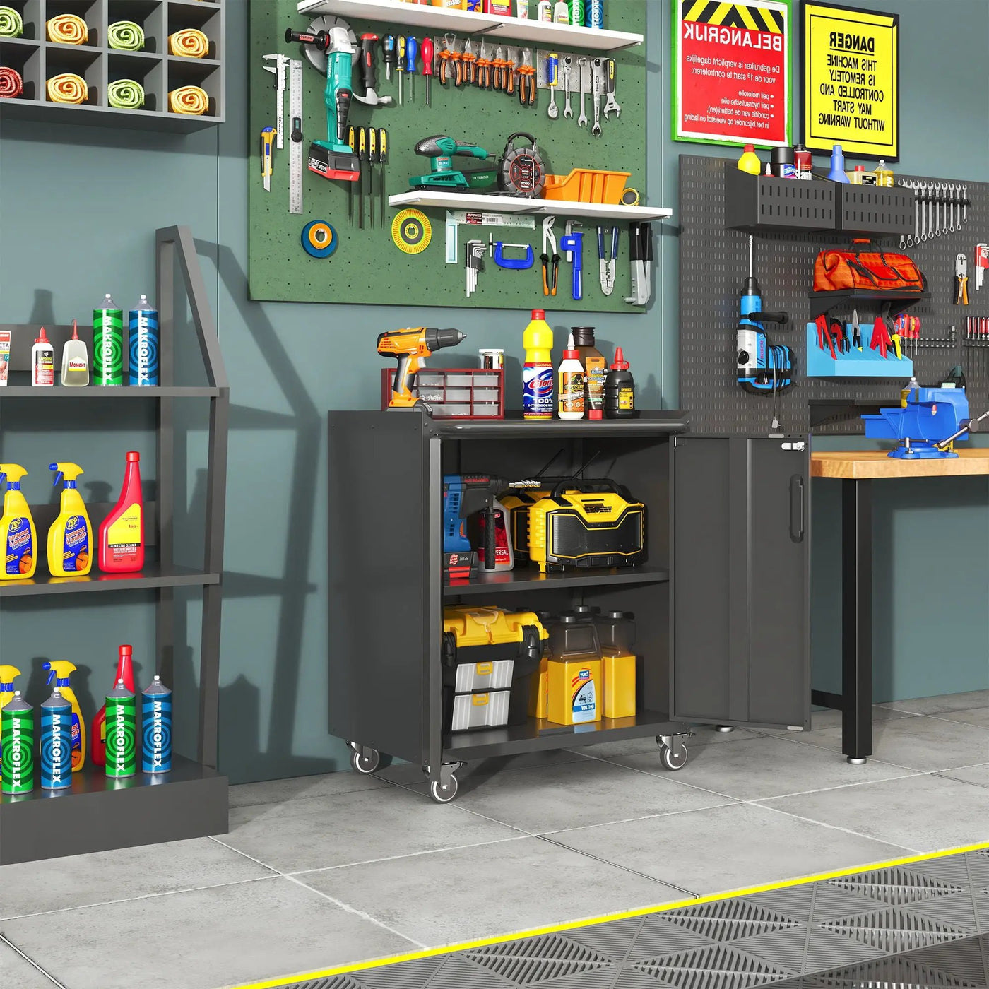 Heavy Duty Metal Garage Storage Cabinet With Wheels Sturdy Tool Organizer by HouseOfZazla