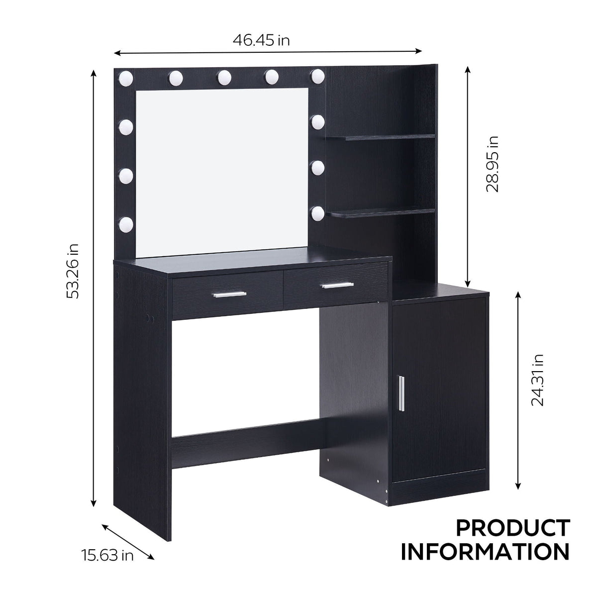 Vanity Desk with Mirror and Adjustable LED Lights - Black or Pink, photo 7 of 8