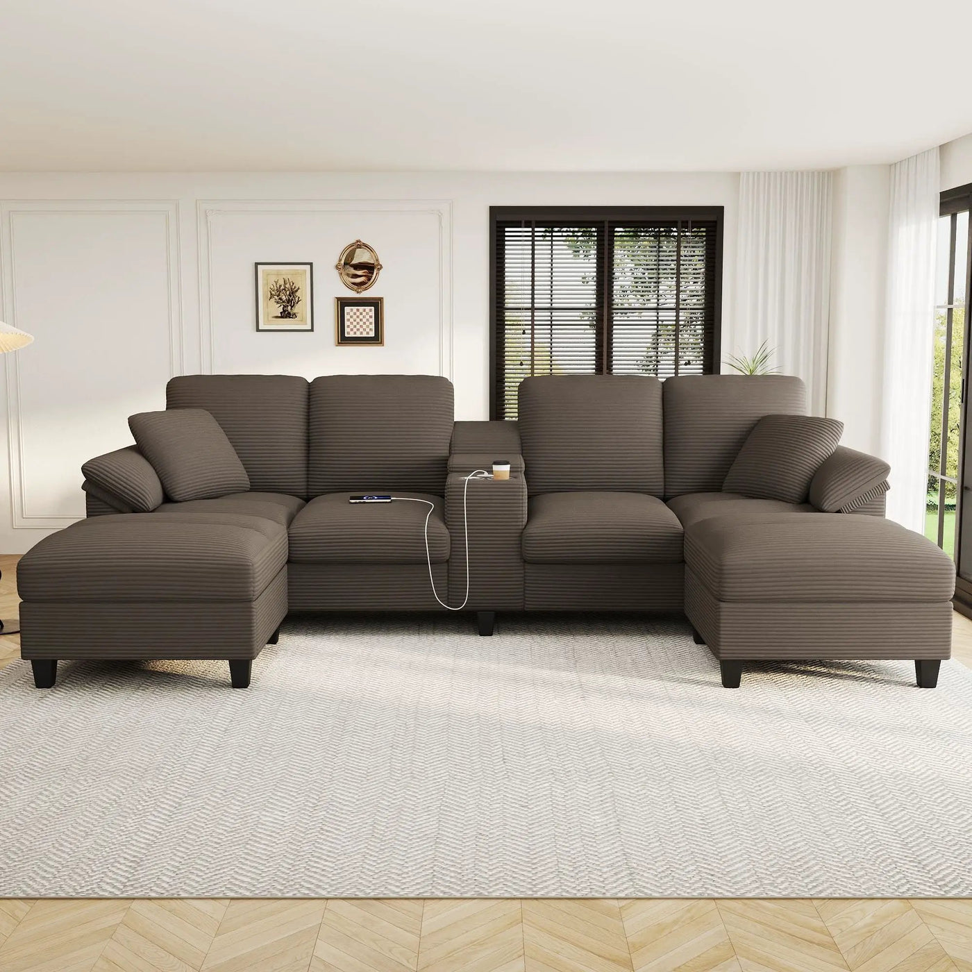 Modern U-Shaped Sectional Sofa With Storage Ottomans by Unique Piece Furniture