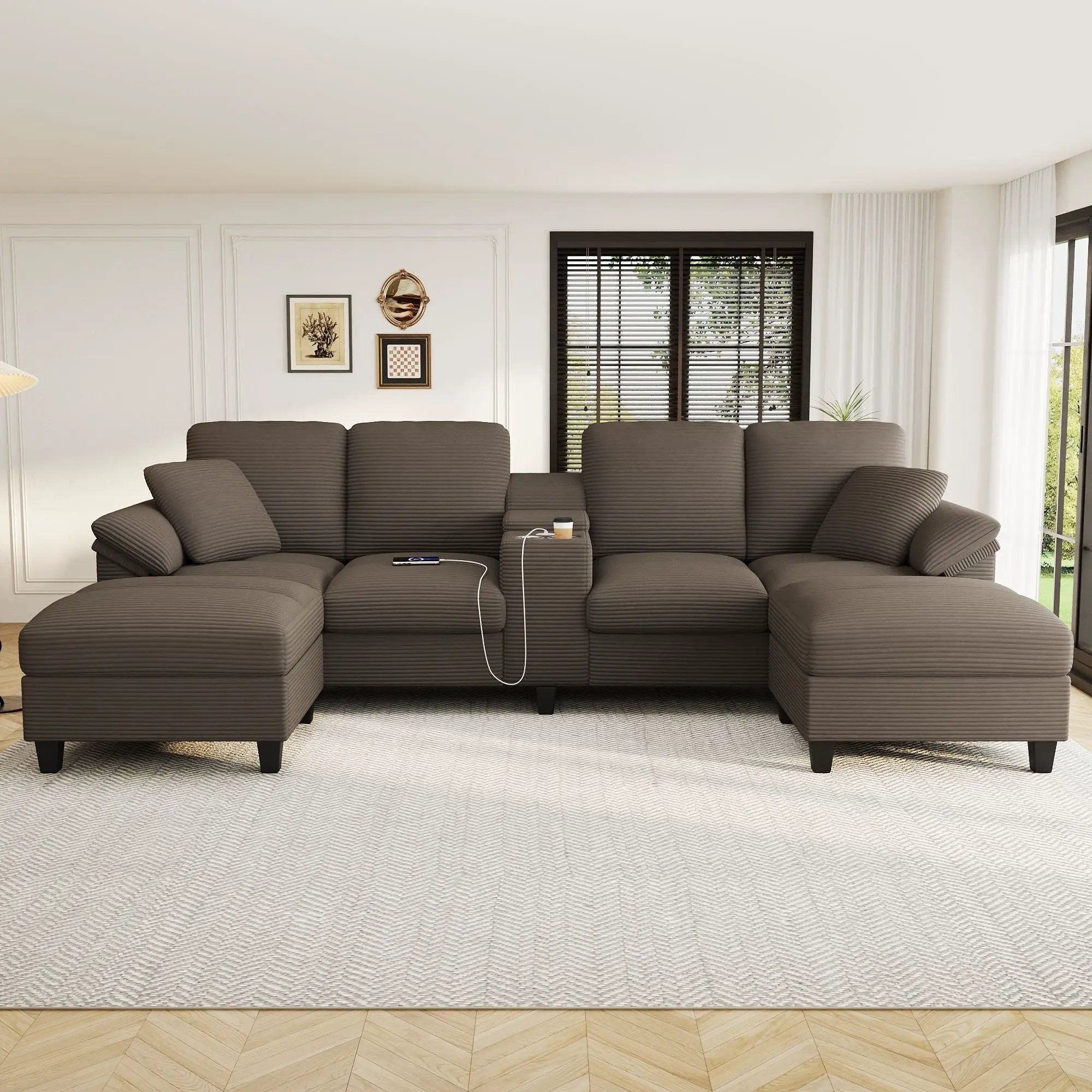 Modern U-Shaped Sectional Sofa With Storage Ottomans by Unique Piece Furniture