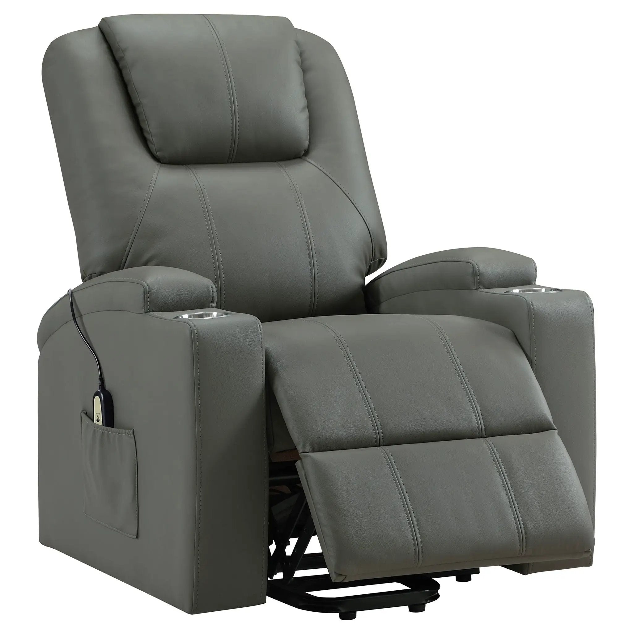 Armstrong Upholstered Power Lift Massage Recliner Grey by Unique Piece Furniture