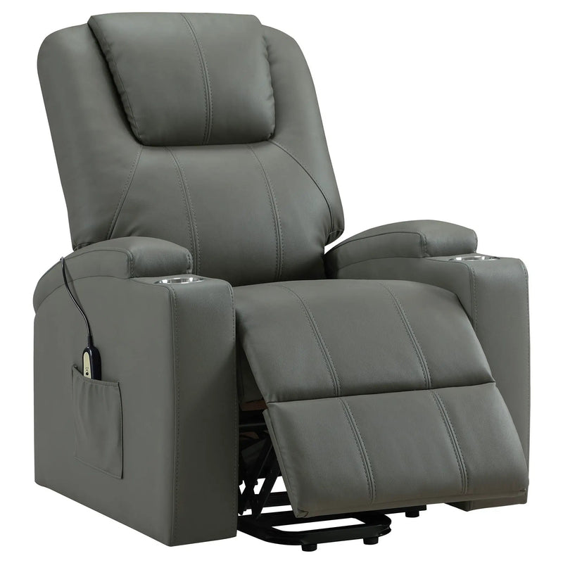 Armstrong Upholstered Power Lift Massage Recliner Grey by Unique Piece Furniture
