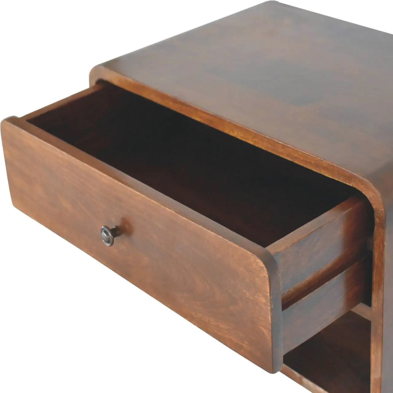 Solid Wood Large Curve Floating Bedside, 1-Drawer, 1 Open Slot, Chestnut by HouseOfZazla