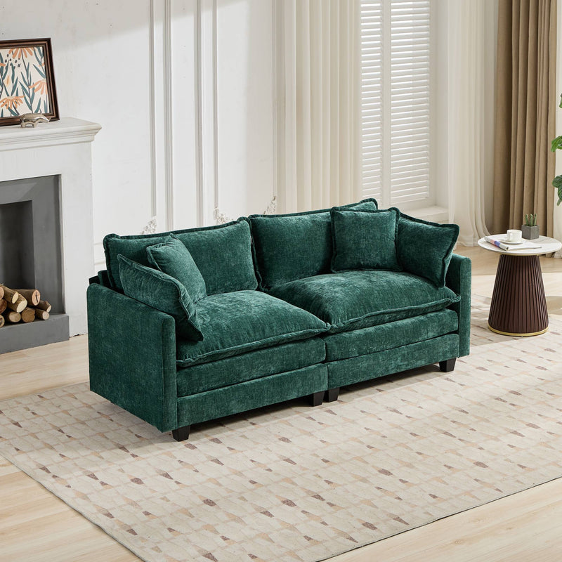 Cloud LoveSeat Sofa (Ottoman is not included) Chenille Fabric in Green by BLAKHOM