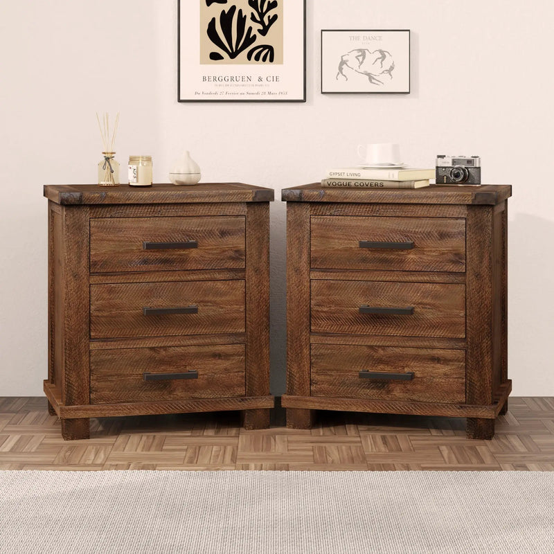 Rustic Three Drawer Reclaimed Solid Wood Farmhouse Nightstand Set of Two by HouseOfZazla