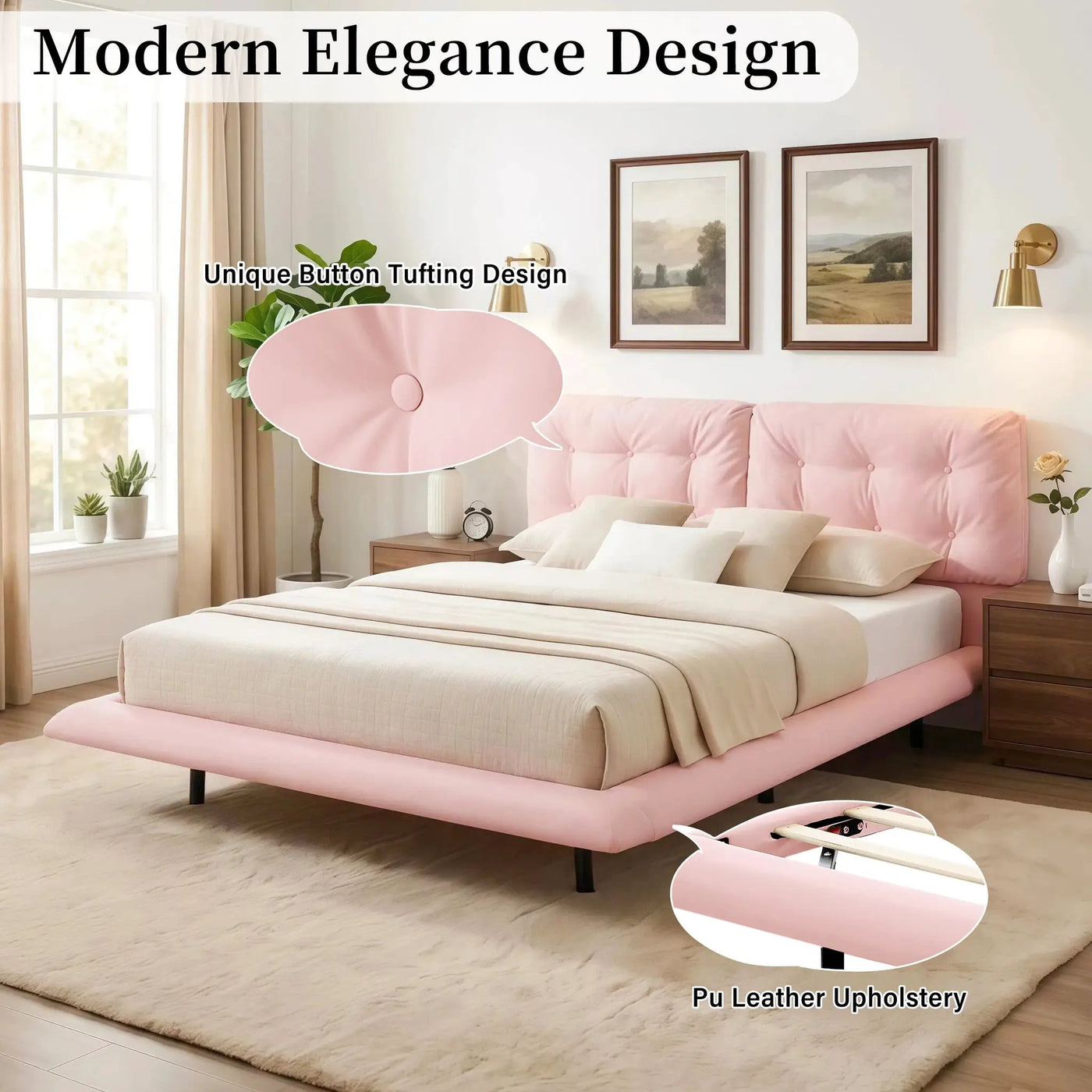 Queen Size Upholstered Floating Bed Frame with LED Lights by HouseOfZazla