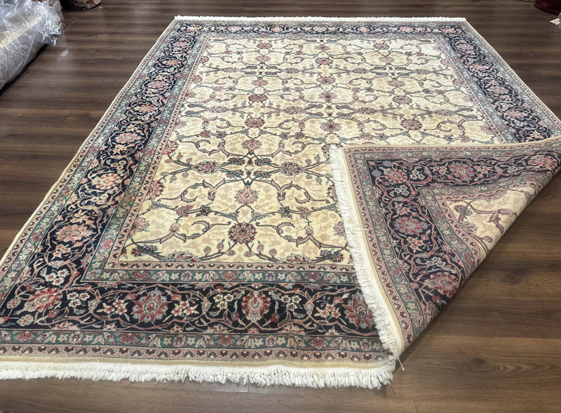 Sino Persian Rug 8x10, Allover Pattern, Beige and Midnight Blue, Wool Oriental Carpet by Jewel Rugs