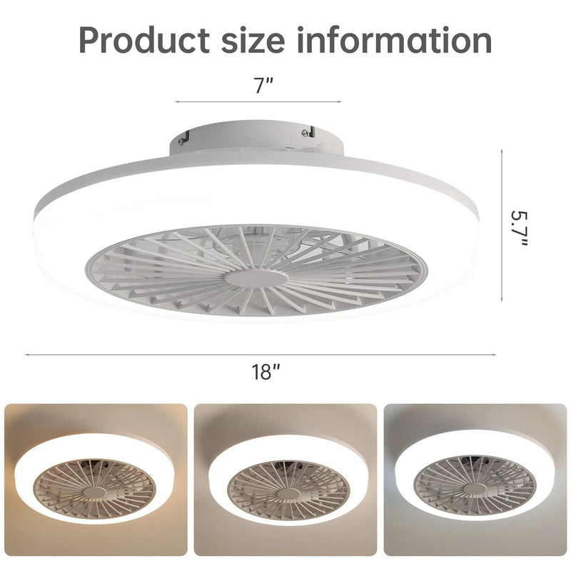 Enclosed Ceiling Fan With Light And Remote, Flush Mount Bladeless Low Profile - White by Unique Piece Furniture