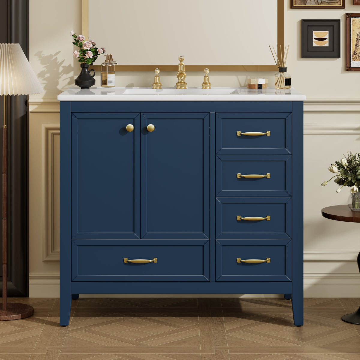 36" Bathroom Vanity with Ceramic Sink and Multi-Tier Storage - Blue, Black, or Grey, photo 8 of 10