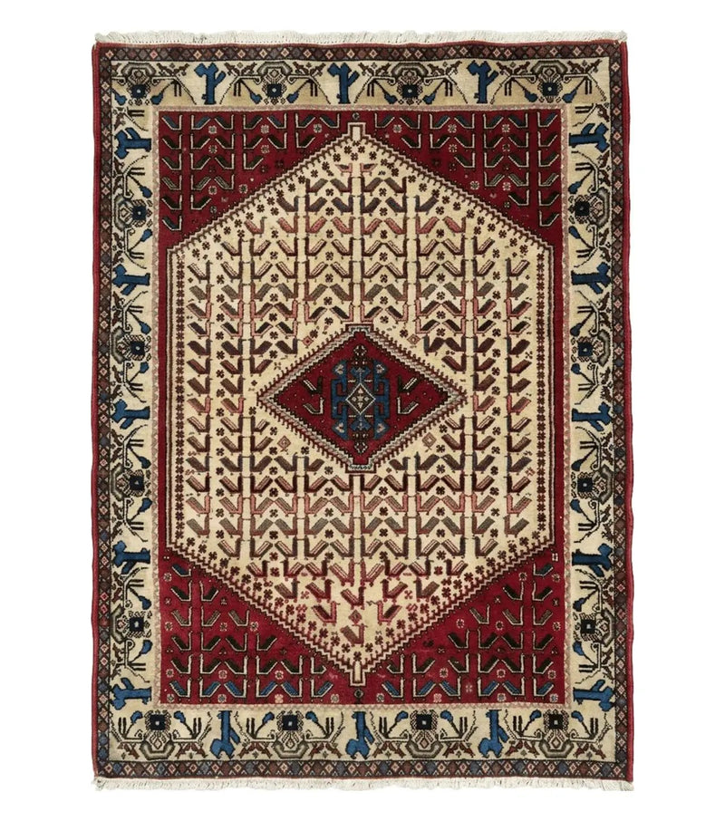 3' X 5' Vintage Handmade India Geometric Oriental Wool Rug Nice Birds Ivory Red by Jewel Rugs