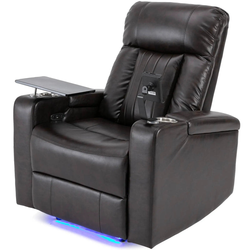 Power Recliner With Storage Arms, Cupholders, Swivel Tray Table And Cell Phone Stand - Brown by HouseOfZazla
