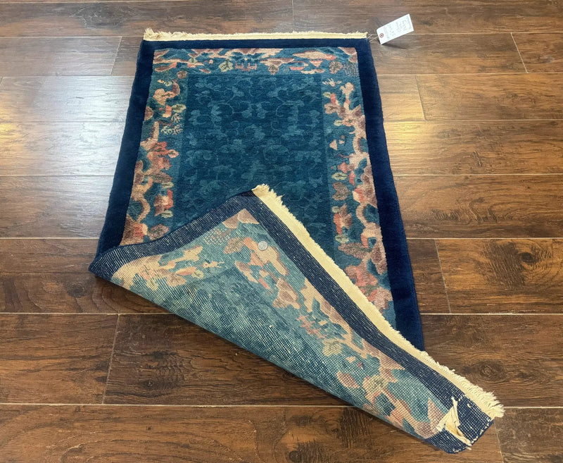Blue Chinese Wool Rug 2.5 x 4, Peking Rug, Fete Rug, Semi Antique Chinese Carpet by Jewel Rugs