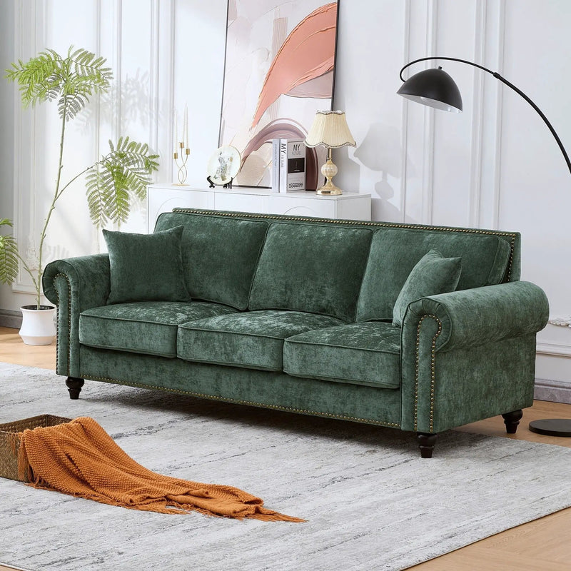 3 Seater Sofa With Tufted Upholstery, Rolled Arms, Nailhead Trim by Unique Piece Furniture