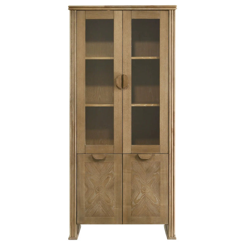 Adina 77-inch Tall Display Cabinet Distressed Light Brown by Unique Piece Furniture