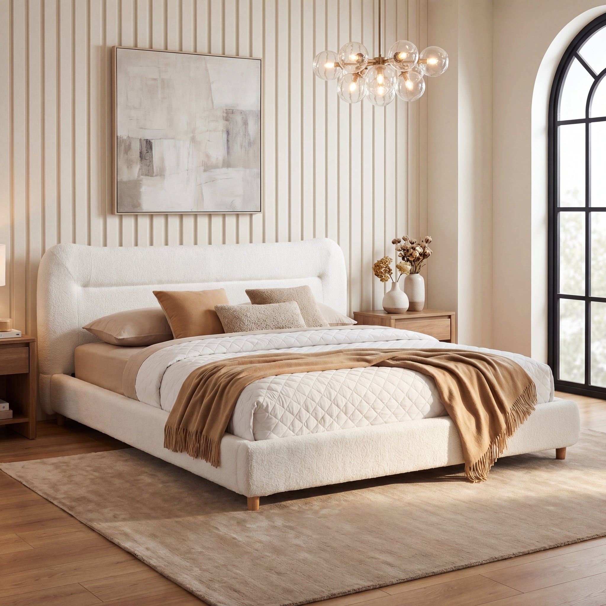 Minimalist Curved Headboard Teddy Bear Plush Bed - King by HouseOfZazla