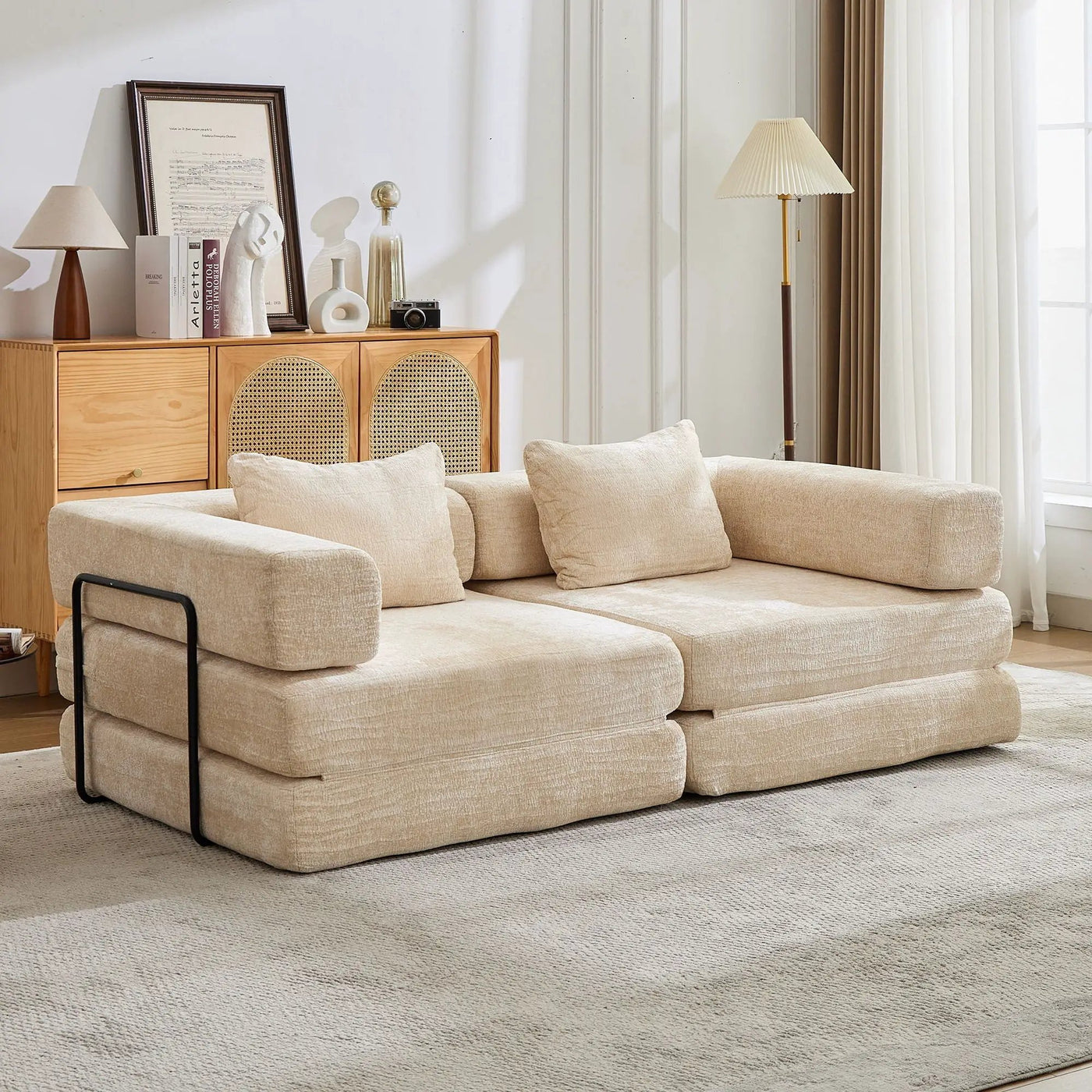 Convertible Floor Sofa Bed With Pillow Back Support Armrest by HouseOfZazla