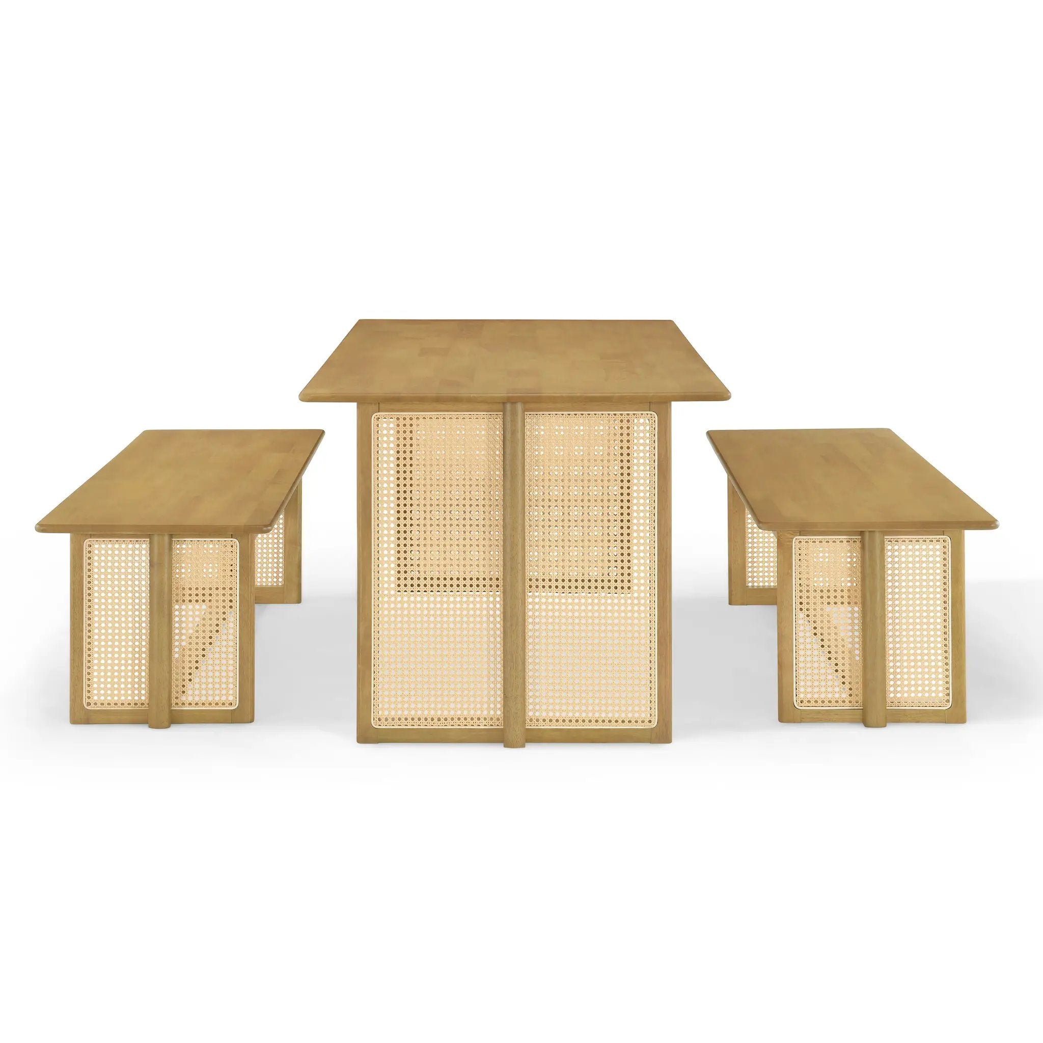 Natural Color Rubber Wood Dining Set with Plastic Rattan by HouseOfZazla