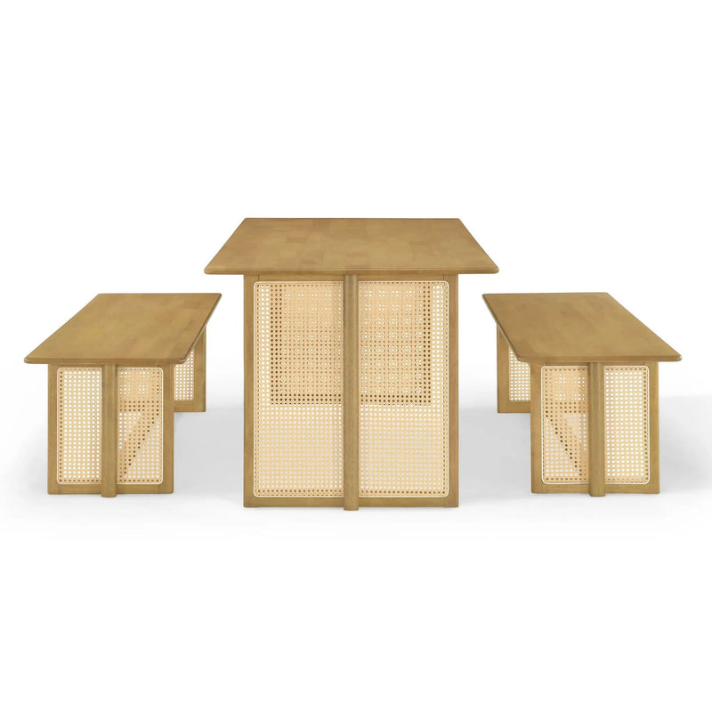 Natural Color Rubber Wood Dining Set with Plastic Rattan by HouseOfZazla