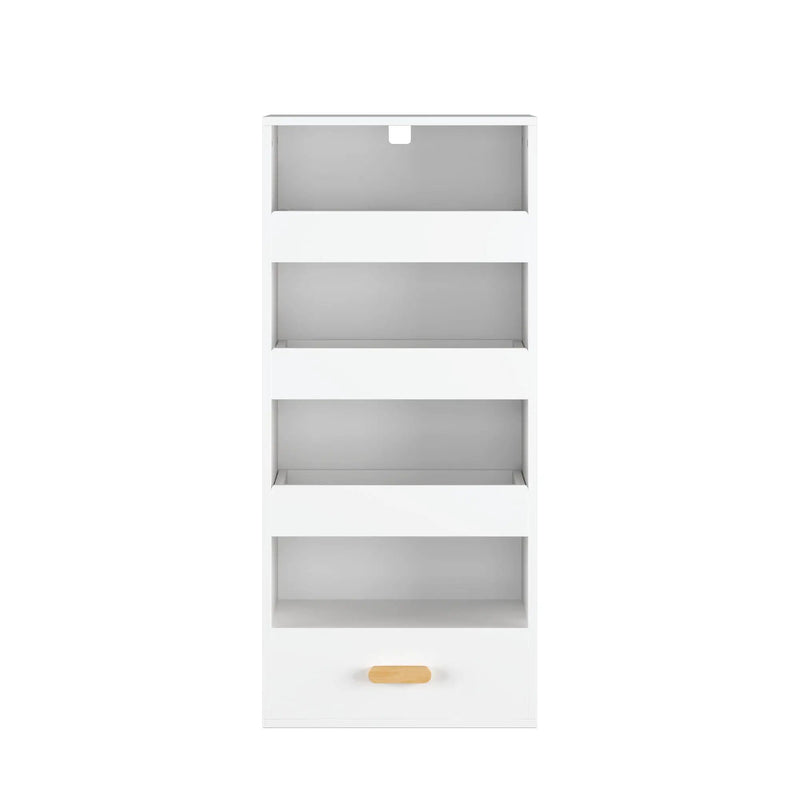 4 Tier Freestanding Bookshelf With 3 Sliding Drawers And 1 Bottom Drawer - White by HouseOfZazla