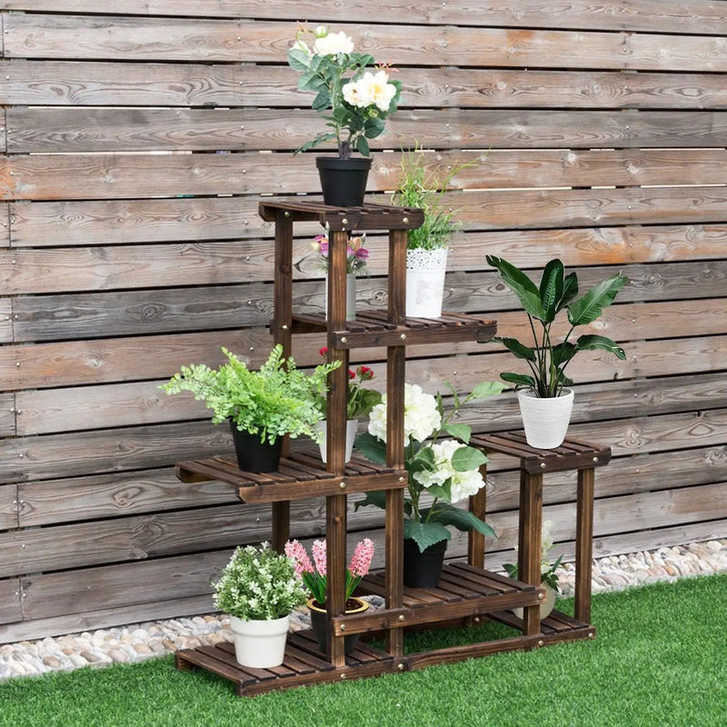 6-Tier Garden Wooden Plant Flower Stand Shelf for Multiple Plants Indoor or Outdoor by DirectDeals